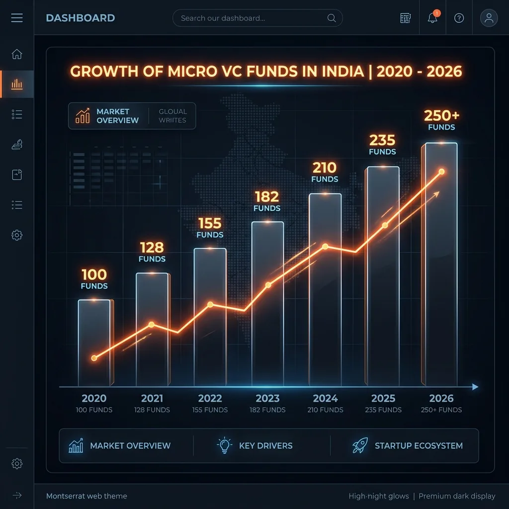 India micro VC ecosystem growth from 2020 to 2026 - number of active funds and average fund size
